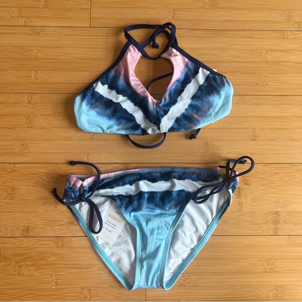 Splendid blue pink and purple tie dye keyhole bikini 👙NWT